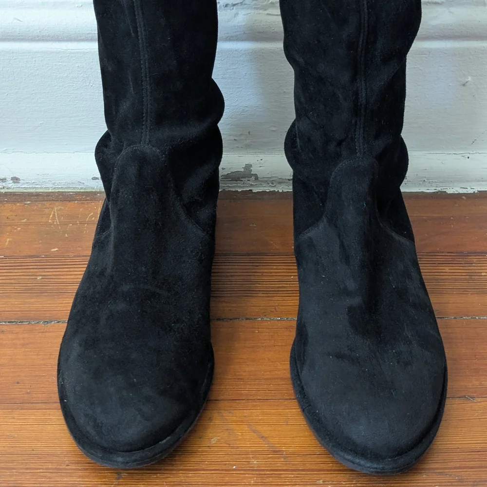 Stuart Weitzman Iconic Black Stretchable Suede Lowland Over-the-Knee Boots